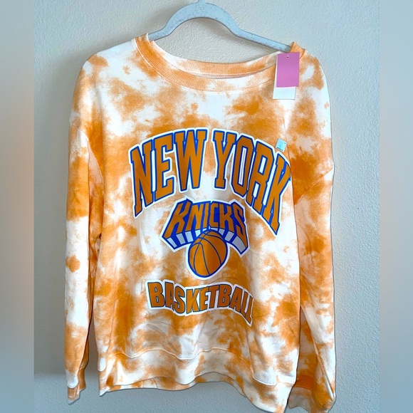 Hybrid NWT New York Knicks Basketball Orange Tie Dye Crewneck Sweatshirt size XL - Picture 1 of 4